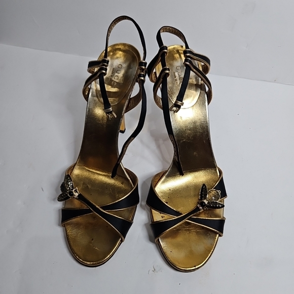 Gucci Gold Strap Stiletto Sandals with Bee Embellishment Size 8.5B - Picture 3 of 15